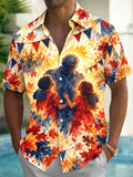 Oceanlyte Men's Short Sleeve Shirt - The "Autumn Reunion" Veterans Day Veteran Hug Children Print with Chest Pocket
