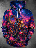 Oceanlyte Men's Long Sleeve Hoodie - Motorcycle In Desert Landscape With Cacti And Galaxy Sky Print