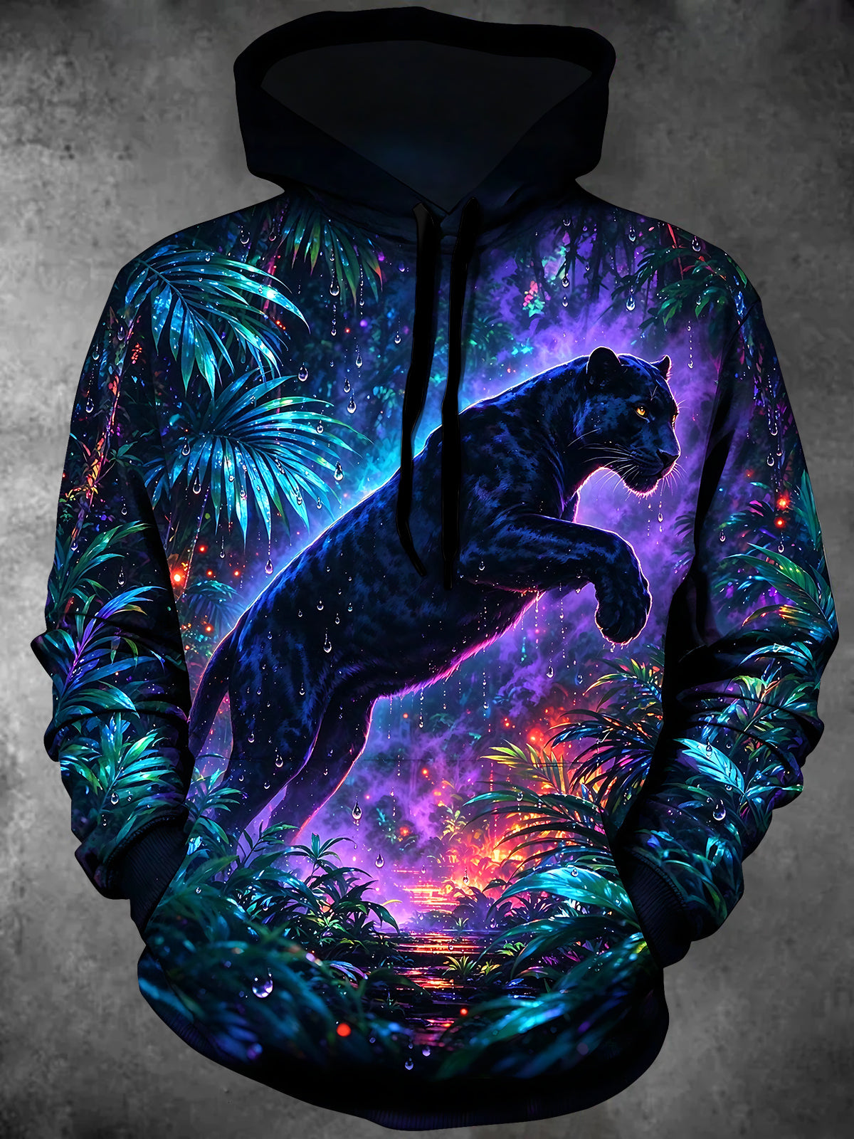 Oceanlyte Men's Graphic Black Panther In Rainforest Print Long Sleeve Hoodie