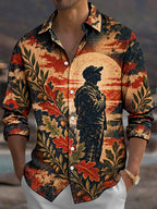 Oceanlyte Men's Long Sleeve Shirt - The "Fields of Victory" Soldier Silhouette And Oak Leaves Print with Chest Pocket