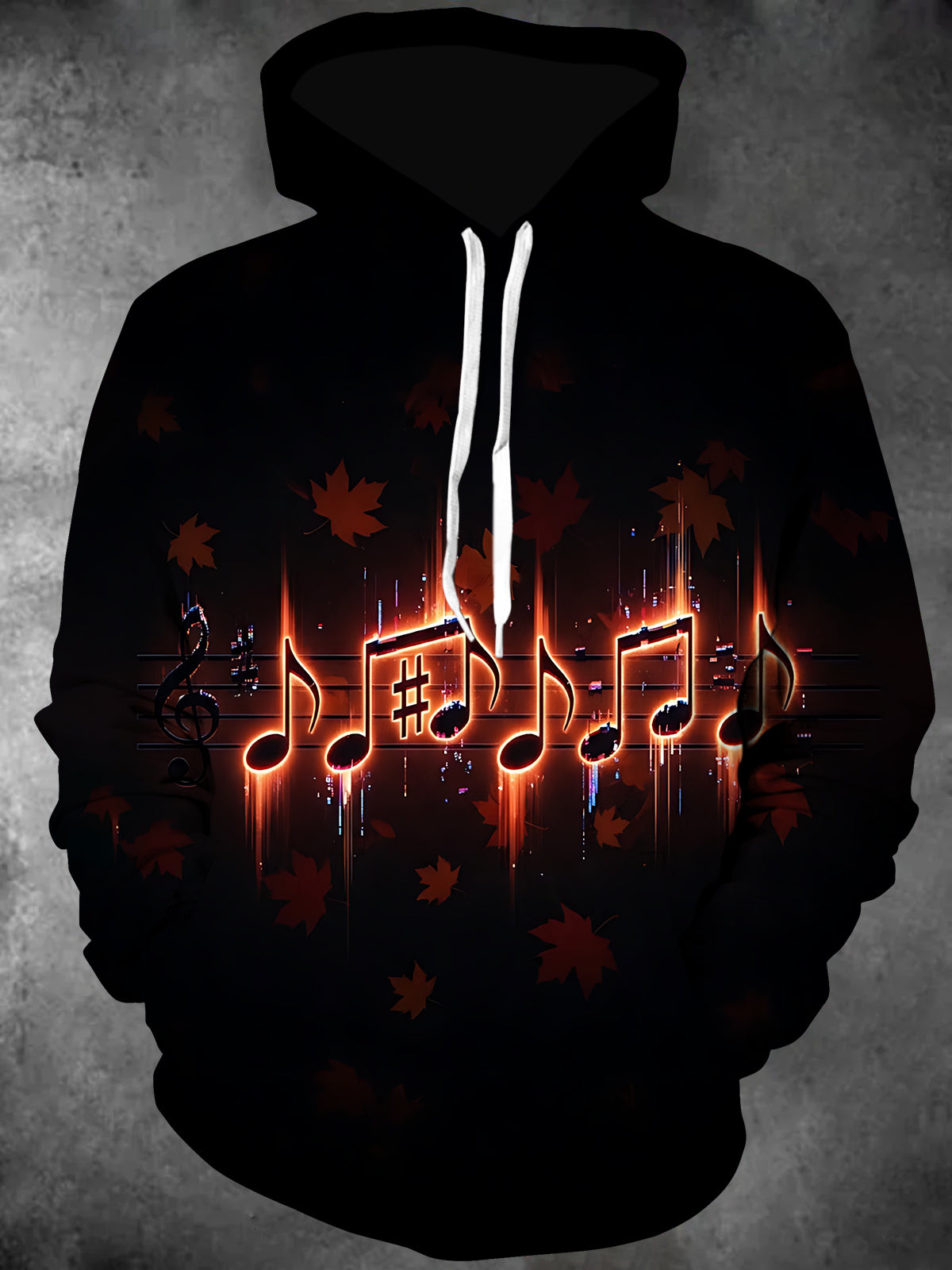 Oceanlyte Men's Neon Musical Notes And Maple Leaves Print Long Sleeve Hoodie