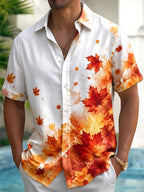 Oceanlyte Men's Printed Watercolor Maple Leaves Print Short Sleeve Shirt with Chest Pocket
