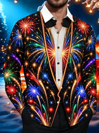 Oceanlyte Men's Printed Colorful Fireworks Print Long Sleeve Shirt with Chest Pocket