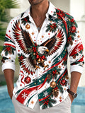 Oceanlyte Men's Printed Christmas Eagle Print Long Sleeve Shirt with Chest Pocket