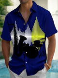 Oceanlyte Men's Jazz Instruments And Sound Wave Print Short Sleeve Shirt with Chest Pocket