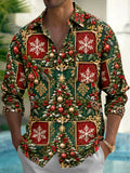 Oceanlyte Men's Printed Christmas Tree And Ornaments Print Long Sleeve Shirt with Chest Pocket