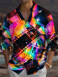 Oceanlyte Men's Long Sleeve Shirt - Colorful Film Strips And Space Background Print with Chest Pocket
