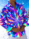Oceanlyte Men's 3D Colorful Geometric Prism Pattern Long Sleeve Shirt with Chest Pocket
