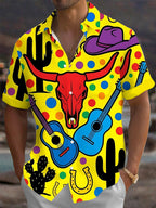 Oceanlyte Men's Printed Western Cow Skull Print Short Sleeve Shirt with Chest Pocket