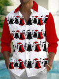 Oceanlyte Men's Long Sleeve Shirt - Christmas Bells And Musical Notes With Santa Hats Print with Chest Pocket