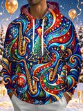 Oceanlyte Men's Graphic Christmas Music Print Saxophone Print Long Sleeve Hoodie with Chest Pocket
