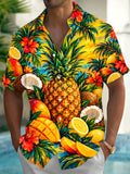 Oceanlyte Men's Hawaiian Pineapple And Tropical Fruits Print Short Sleeve Shirt with Chest Pocket