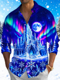 Oceanlyte Men's Graphic Ice Castle And Full Moon Print Long Sleeve Shirt with Chest Pocket
