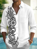 Oceanlyte Men's Nautical Rope And Compass With Anchor Print Long Sleeve Shirt with Chest Pocket