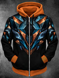 Oceanlyte Men's Long Sleeve Zip-Up Hoodie - Geometric Crystal And Copper Facets Print