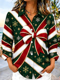 Oceanlyte Women's Christmas Gift Bow And Snowflakes Print Long Sleeve Shirt