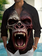 Oceanlyte Men's Graphic 3D Orangutan Skull And Face Print Long Sleeve Shirt with Chest Pocket