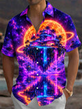 Oceanlyte Men's Short Sleeve Shirt - Floating Island With Modern Villa And Palm Trees Print with Chest Pocket