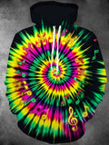 Oceanlyte Men's Long Sleeve Hoodie - Tie Dye Spiral With Christmas Musical Notes And Reindeer Antlers Print