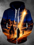 Oceanlyte Men's Long Sleeve Zip-Up Hoodie - Three Wise Men And Camel In Desert Print
