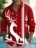 Oceanlyte Men's Printed Deer And Christmas Ornaments Print Long Sleeve Shirt with Chest Pocket