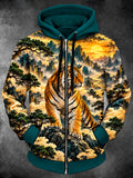 Oceanlyte Men's Tiger In Mountain Landscape Print Long Sleeve Zip-Up Hoodie