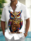 Oceanlyte Men's Colorful Steampunk Owl With Gears Print Short Sleeve Shirt with Chest Pocket