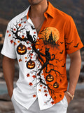 Oceanlyte Men's Halloween Black Cats And Pumpkins Print Short Sleeve Shirt with Chest Pocket