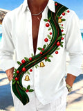 Oceanlyte Men's Long Sleeve Shirt - Christmas Ribbon With Bells And Ornaments Print with Chest Pocket