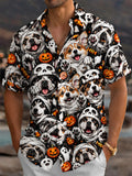 Oceanlyte Men's Halloween Mummy Dogs And Pumpkins Print Short Sleeve Shirt with Chest Pocket