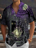 Oceanlyte Men's Short Sleeve Shirt - Halloween Gothic Graveyard With Ghost Claw And Spider Print with Chest Pocket