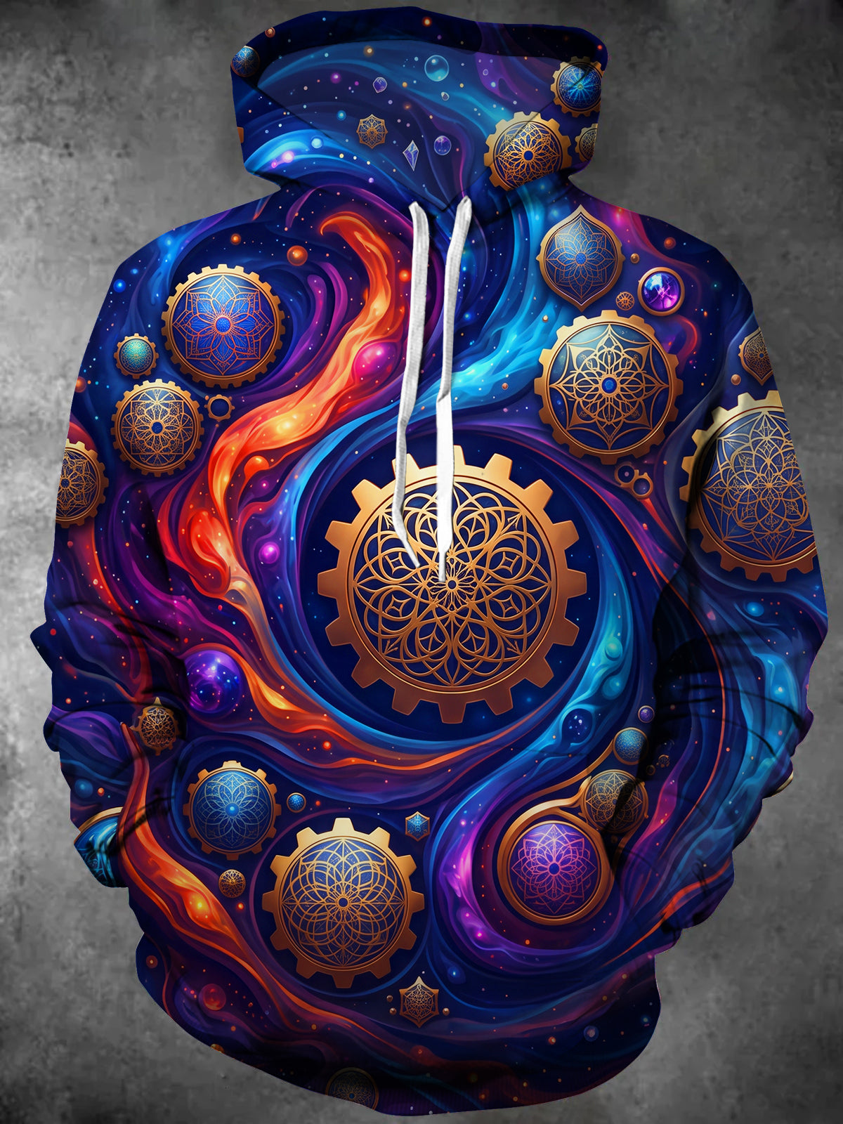 Oceanlyte Men's Cosmic Gears And Mandala Patterns Print Long Sleeve Hoodie