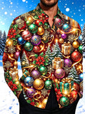Oceanlyte Men's Printed Christmas Ornaments And Gifts Print Long Sleeve Shirt with Chest Pocket