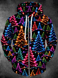 Oceanlyte Men's Neon Christmas Trees And Lights Print Long Sleeve Zip-Up Hoodie