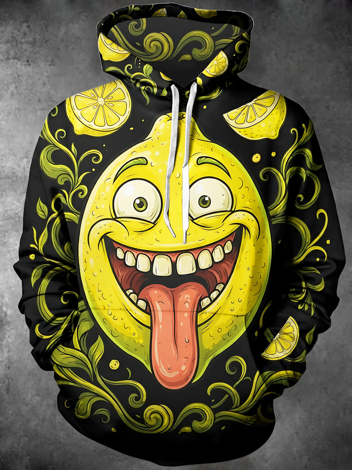 Oceanlyte Men's Anthropomorphic Lemon Cartoon Face Print Long Sleeve Hoodie