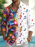 Oceanlyte Men's Retro Disco Balls And Musical Notes Print Long Sleeve Shirt with Chest Pocket