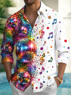 Oceanlyte Men's Retro Disco Balls And Musical Notes Print Long Sleeve Shirt with Chest Pocket