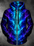 Oceanlyte Men's Long Sleeve Zip-Up Hoodie - Abstract Blue And Purple Lightning Print