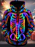 Oceanlyte Men's Graphic Neon Rainbow Skeleton Print Long Sleeve Hoodie