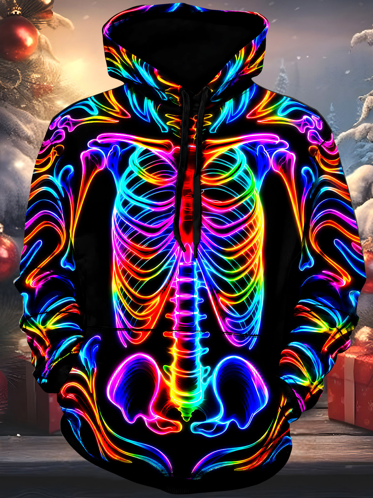 Oceanlyte Men's Graphic Neon Rainbow Skeleton Print Long Sleeve Hoodie