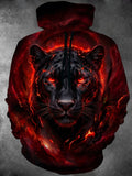 Oceanlyte Men's Graphic Flaming Black Panther Face Print Long Sleeve Hoodie