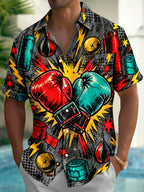 Oceanlyte Men's Graphic Boxing Gloves And Equipment Print Short Sleeve Shirt with Chest Pocket