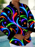 Oceanlyte Men's Printed Neon Abstract Swirls And Circles Print Long Sleeve Shirt with Chest Pocket
