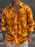 Oceanlyte Men's Golden Floral Leaves And Sparkles Print Long Sleeve Shirt with Chest Pocket