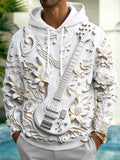 Oceanlyte Men's Graphic Embossed Guitar And Floral Pattern Long Sleeve Hoodie