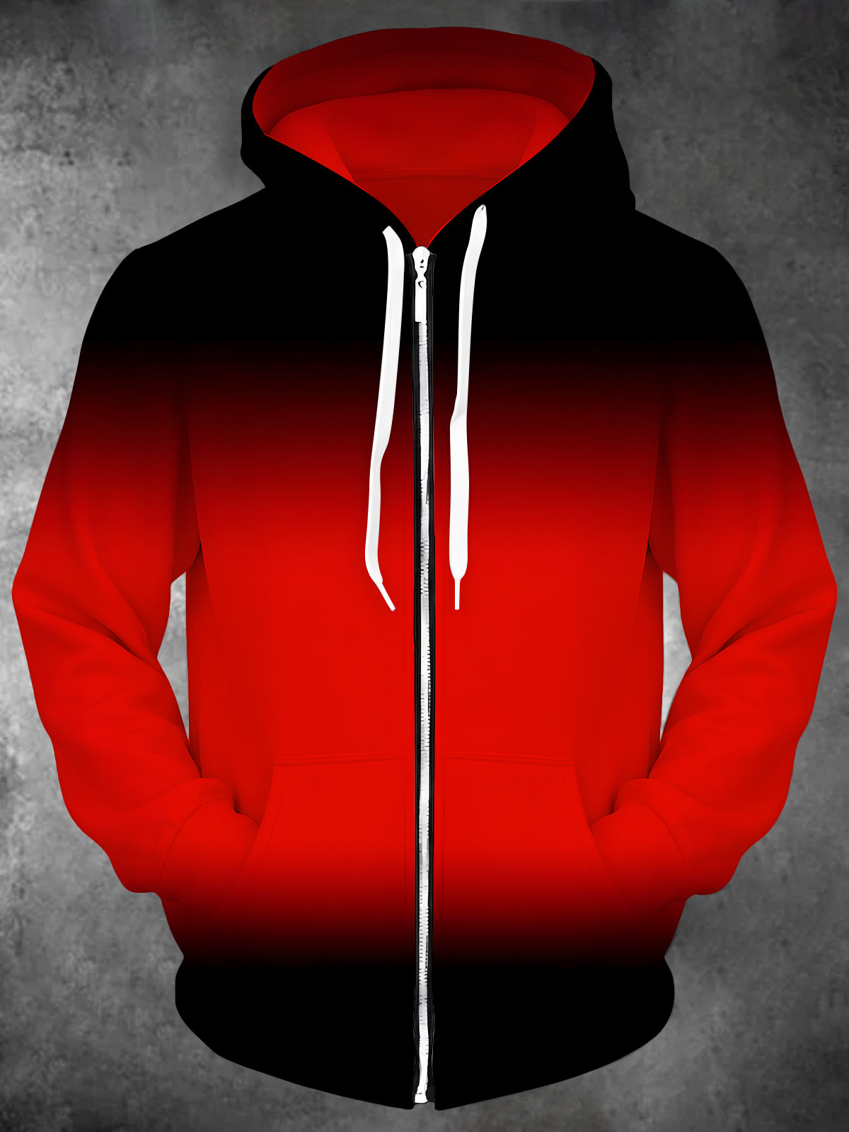 Oceanlyte Men's Gradient Black To Red Print Long Sleeve Zip-Up Hoodie