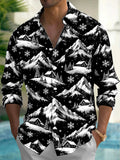 Oceanlyte Men's Printed Snowy Mountains And Cabins Print Long Sleeve Shirt with Chest Pocket