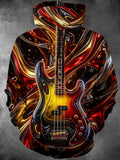 Oceanlyte Men's Abstract Liquid Metal Bass Guitar Print Long Sleeve Hoodie