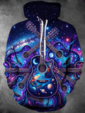 Oceanlyte Men's Graphic Guitars And Space Galaxy Print Long Sleeve Hoodie