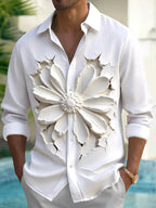 Oceanlyte Men's 3D 3D Relief Flower Print Long Sleeve Shirt with Chest Pocket